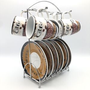 Espresso Cups & Saucers With Coffee Bean Design Set of 6 With Tree